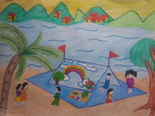 Vẽ tranh trường em tổ chức đi cắm trại