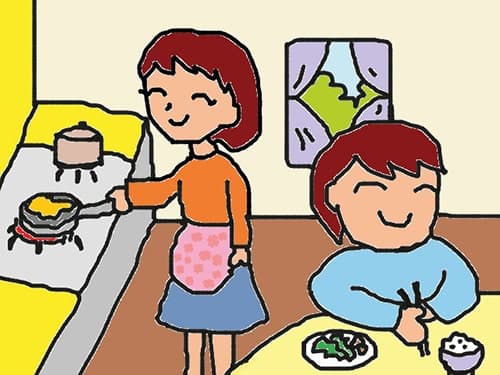 Vẽ tranh gia đình đang ăn cơm ấm cúng