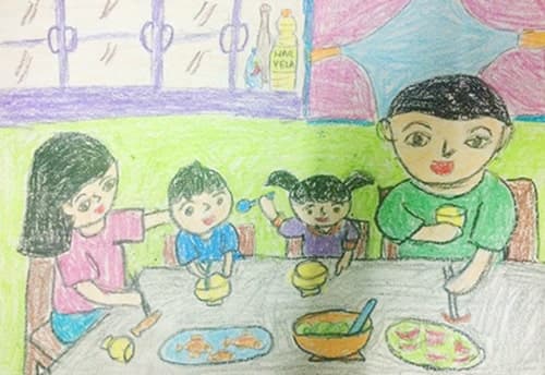 Vẽ tranh giành mái ấm gia đình đang được ăn cơm trắng rét cúng